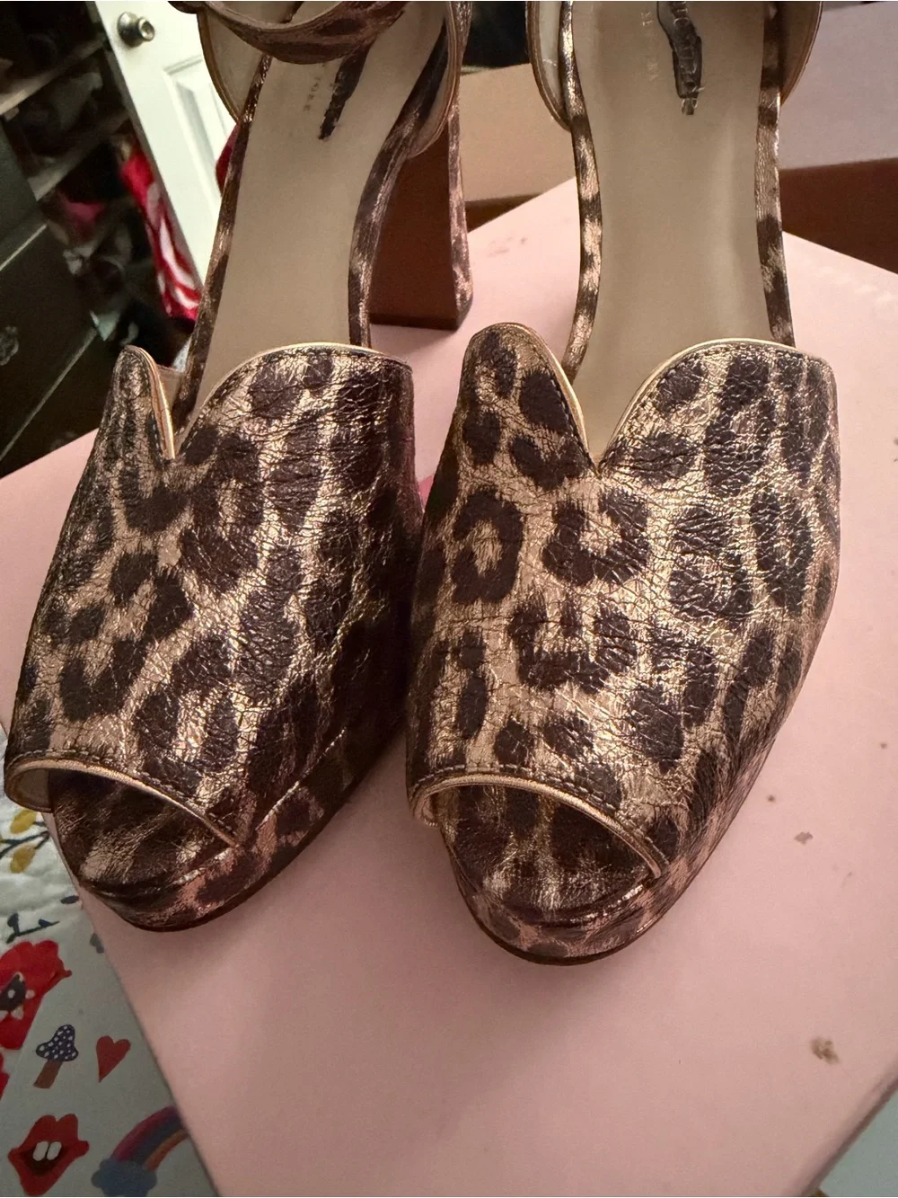 Leopard Print Platform Block Heel Sandals - Brown